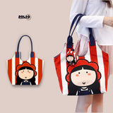PREORDER BOLSO Art Series Canvas Tote Bag Funky Girl Print w Puff Keychain