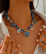 BLING Charms Boho Evil Eye Pendant Scarf Necklace