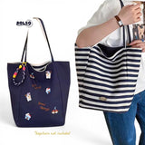 BOLSO Reversible Canvas Stripes Embro Shopper's Tote Bag