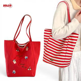 BOLSO Reversible Canvas Stripes Embro Shopper's Tote Bag