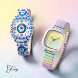 BLING Time Evil Eye Rainbow Elastic Band Watch