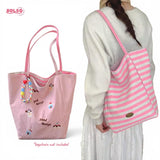 BOLSO Reversible Canvas Stripes Embro Shopper's Tote Bag