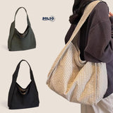 BOLSO Grid Plaid Canvas Vintage Large Open Tote Bag