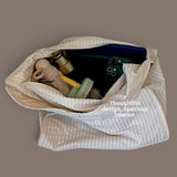 BOLSO Grid Plaid Canvas Vintage Large Open Tote Bag