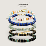 ANCHOR Square Natural Stone Beads Wealth Love Peace Unisex Charm Bracelet