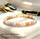 ANCHOR Square Natural Stone Beads Wealth Love Peace Unisex Charm Bracelet