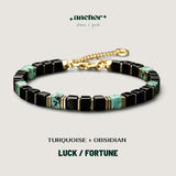 ANCHOR Square Natural Stone Beads Wealth Love Peace Unisex Charm Bracelet