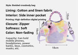 BOLSO Art Series Mini Purple Floral Braided Strap Art Canvas Bag w Puff Keychain