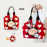 BOLSO Art Series Canvas Tote Bag Funky Girl Print w Puff Keychain Charm (ONHAND)
