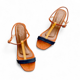 COSMO Brown T Strap Block Heels Sandals