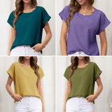 BLK MARA Round Neck Rolled Up Sleeve Top