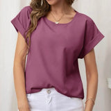 BLK MARA Round Neck Rolled Up Sleeve Top