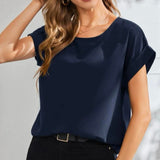 BLK MARA Round Neck Rolled Up Sleeve Top