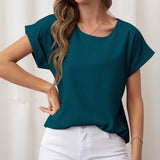 BLK MARA Round Neck Rolled Up Sleeve Top