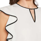 GBOSS Keyhole Neck Waterfall Sleeves Contrast Binding Top